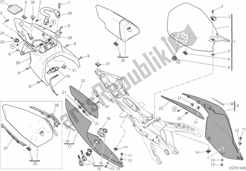All parts for the Seat of the Ducati Superbike 1299S ABS Brasil 2017